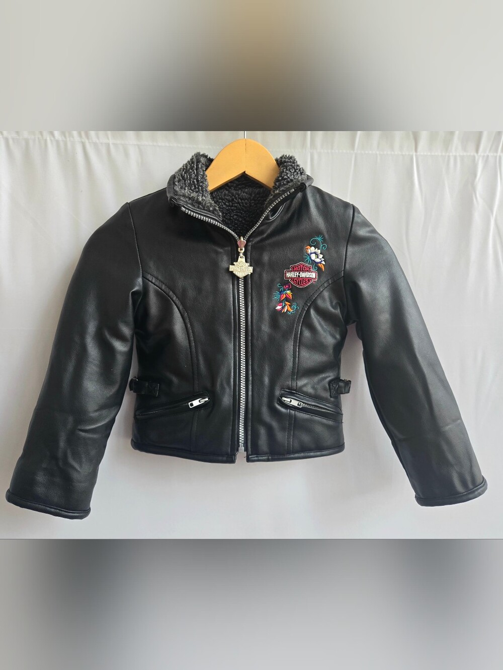 🏍 Kids Harley-Davidson Vegan Leather Motorcycle Jacket With Floral Embroidery